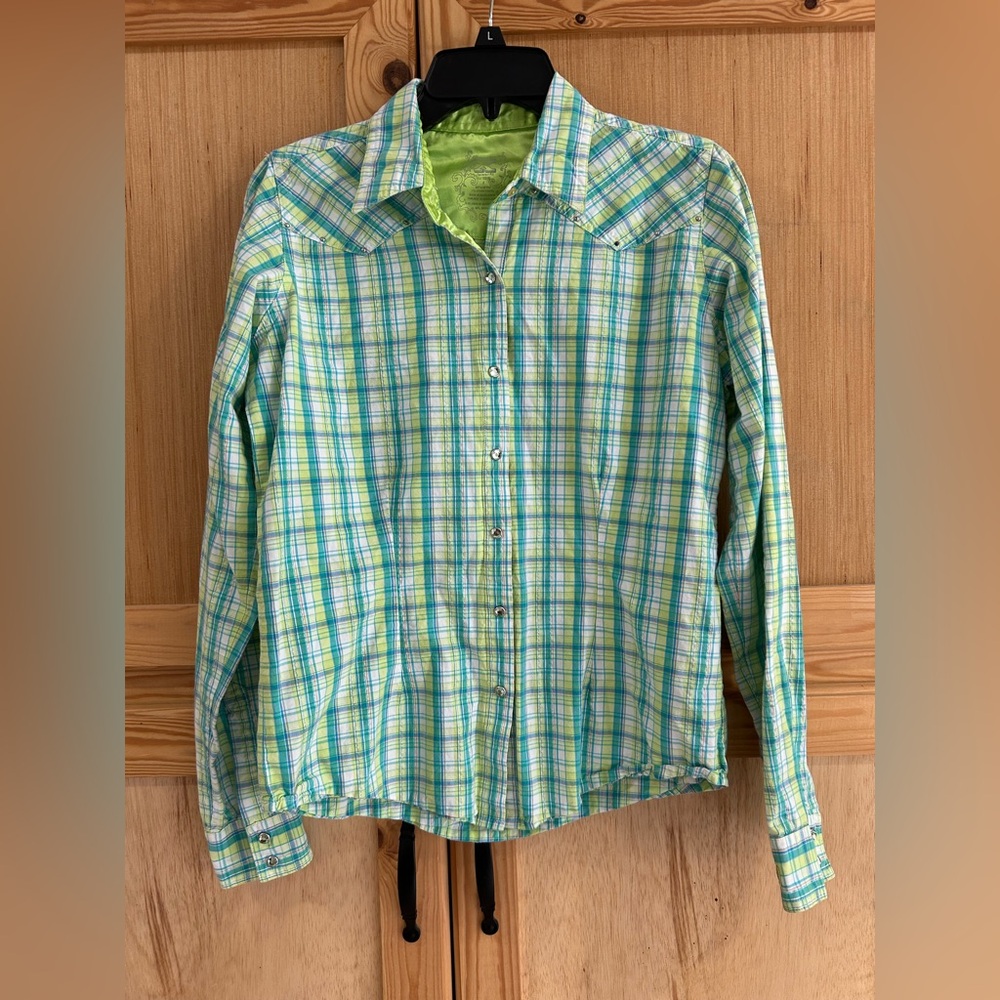 Twenty X Vibrant Green and Blue Plaid Western Shirt Sz S